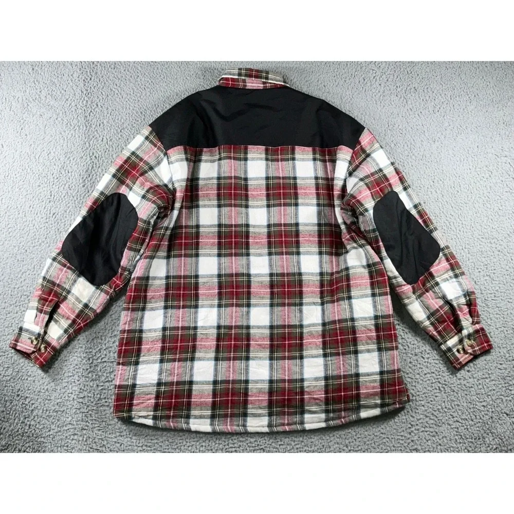 Dickies Flannel Shirt Shacket Jacket Men L Red Plaid Quilted Nylon Yoke Workwear